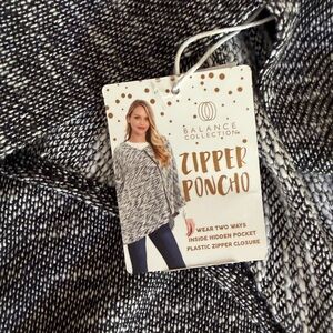 Balance Collection Black & White Marled Zipper Poncho